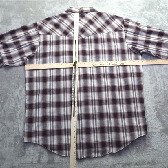 Plains Western Wear Men's XL Brown Plaid Pearl Snap Long Sleeve Western Shirt - Picture 5 of 7